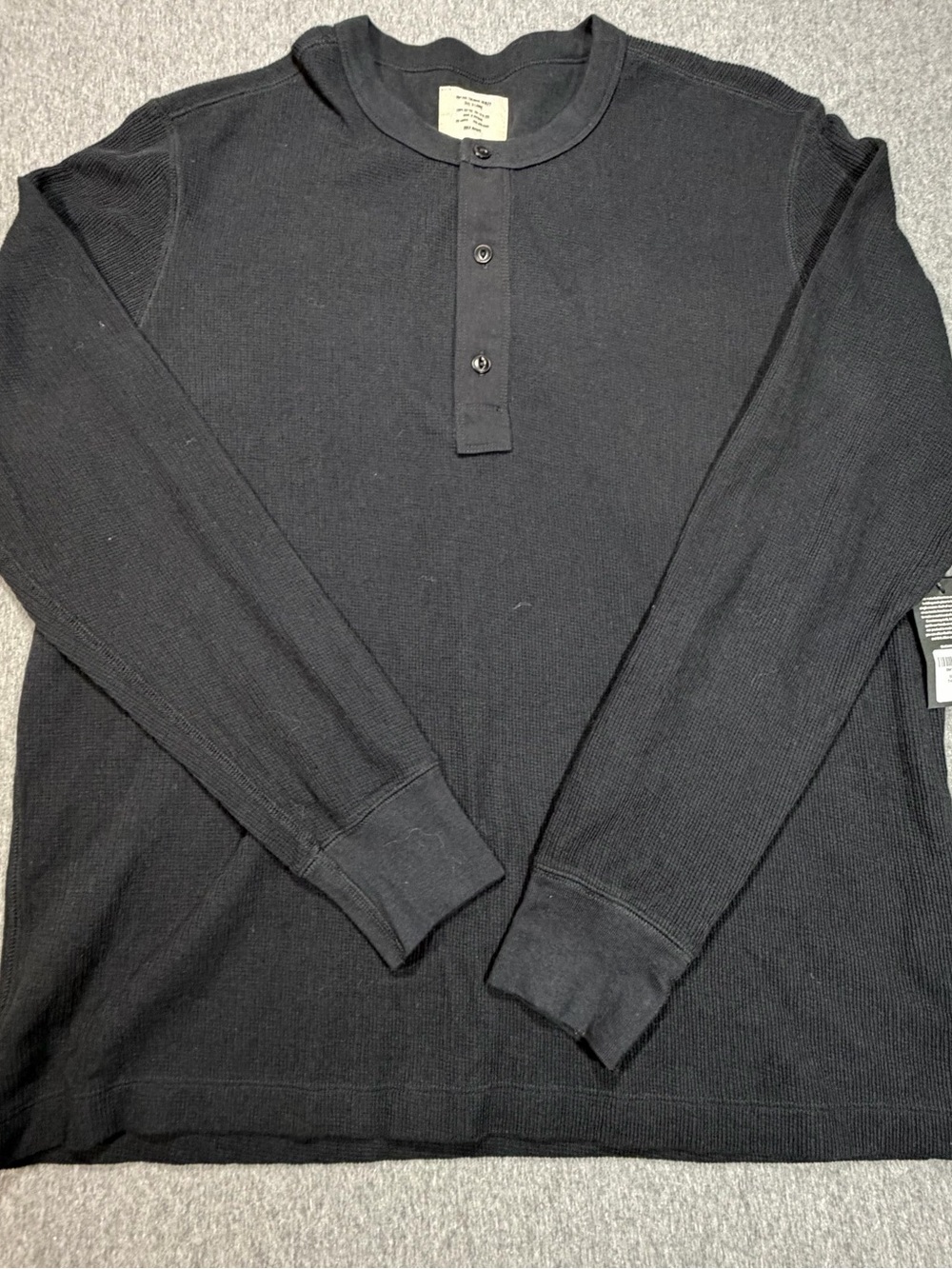 Buck Mason Black Vintage Long-Sleeve Henley Thermal Mens XL Waffle Knit New